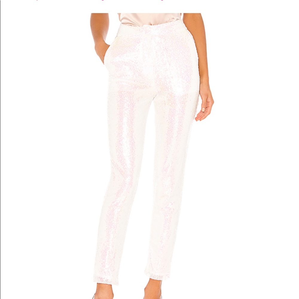 Aviana Flat Front Trouser in White Sequin